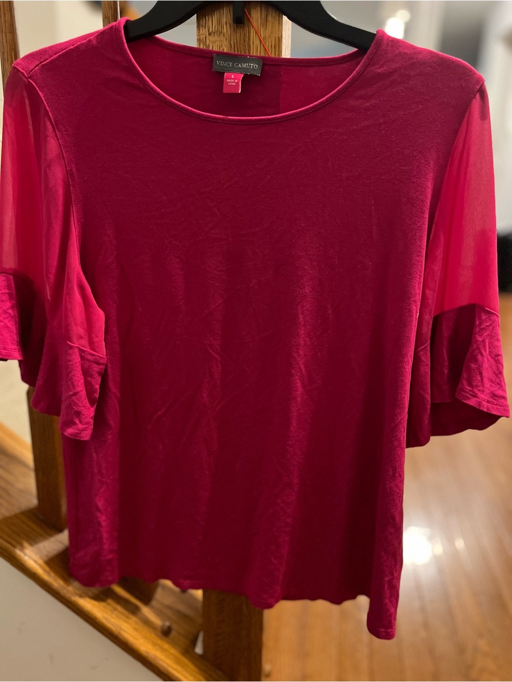 Vince Camuto Fuchsia Ruffle Sleeve Short-Sleeve Top